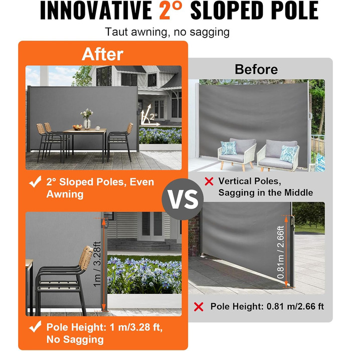 Бічний тент VEVOR 180 x 350 см. Бічний тент з поліестерової тканини 180 г/м з PU-покриттям. Тент з висувною ручкою та пружинним механізмом. Ширма для балконів та внутрішніх дворів. Сірий колір 180X350 см. Сірий.