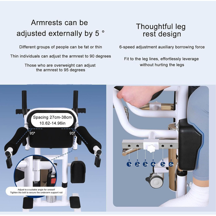 Машина для підйому пацієнтів, багатофункціональна інвалідна коляска для перенесення, інвалідна коляска з домашнім підйомником з 6 швидкостями, регульована висота, підйомник сидіння для туалету у ванній кімнаті, для людей похилого віку та інвалідів