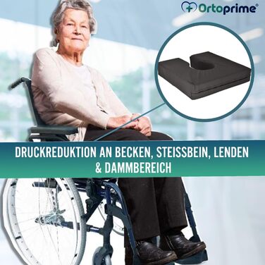 Ергономічна протипролежнева подушка OrtoPrime - Анатомічна піна у формі підкови - Подушка для сидіння для інвалідного візка та крісла - Куприкова подушка для офісу - Протипролежнева подушка з рельєфом куприка