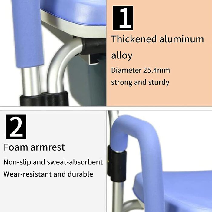 Крісло для душу UHJKLA для людей похилого віку, регульоване по висоті крісло для унітазу, нековзне крісло для душу, крісло для душу поруч з ліжком з підлокітником, спинка і туалет, туалетний стілець