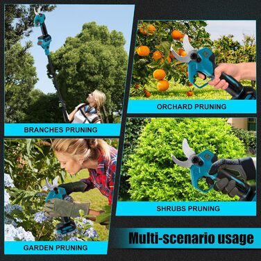 Акумуляторні сучкорізи зі штангою, безщіткові акумуляторні садові ножиці 2-в-1, сумісні з акумуляторами Makita, діаметр різання 30 мм, акумуляторні ножиці для обрізки саду та дерев, подовження 2 м (акумулятор не входить до комплекту), макс. 30 мм, зі штан