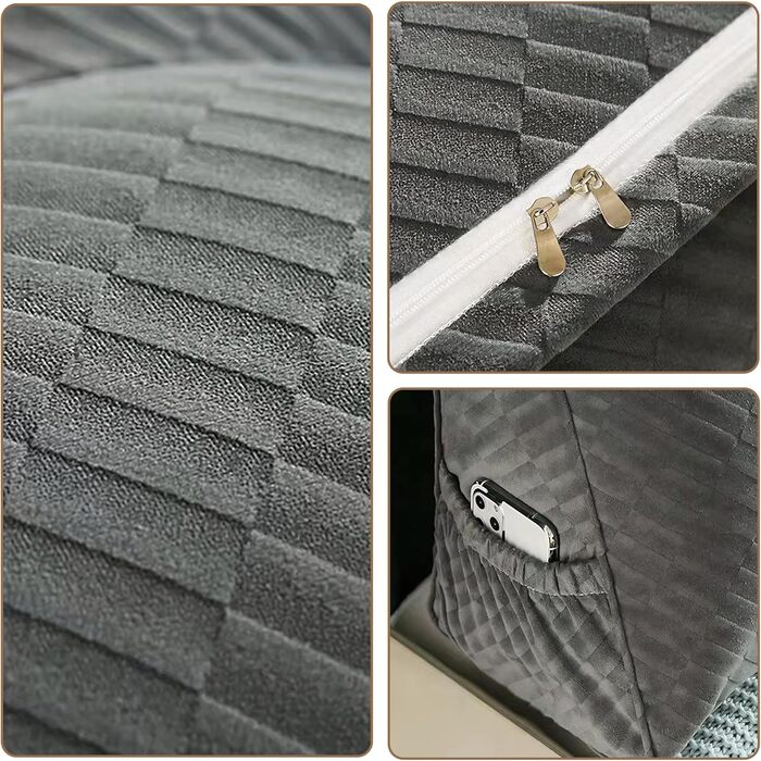 Подушка-клин Подушка для читання та відпочинку на ліжку, мала, подушка для спини/чоловіка для ліжка, підтримка спини, телевізор, підтримка ліжка, ковзанка для сну на спині, кабінет, трикутна подушка-клин (мала, сіра) 60x50x20 см сірого кольору