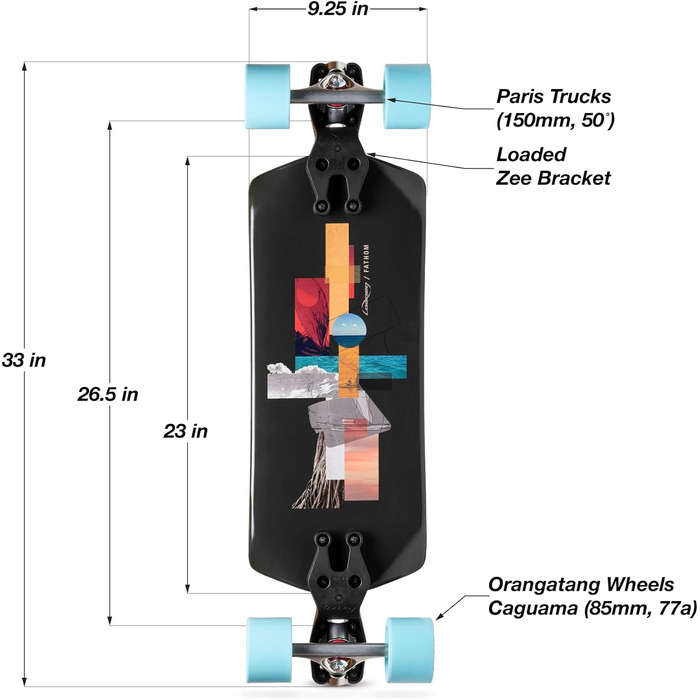 Лонгборд Loaded Boards Fathom для скейтборду Orangatang Caguama 85 мм/77a, радіатор