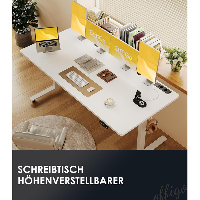 Стіл OffiGo з регульованою висотою, 180 см з електричним регулюванням висоти та USB, стіл для роботи стоячи з 2 функціями пам&39яті, електричний стіл для офісу, для дому, білий 180 см