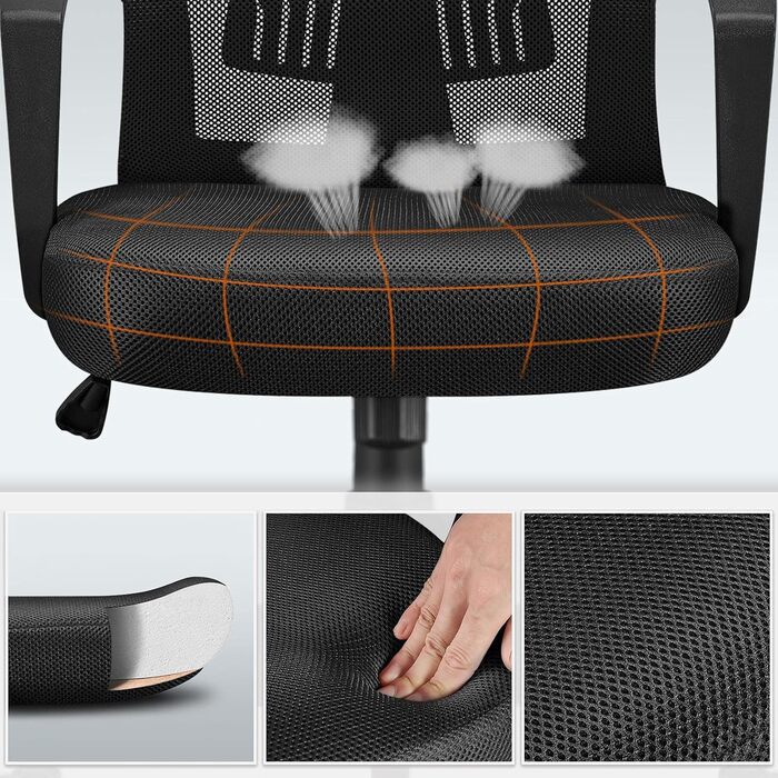 Офісне крісло Yaheetech, стілець для столу, обертове крісло з сіткою, ергономічне крісло для домашнього офісу, комп&39ютерне крісло з регульованою висотою та спинкою, м&39яке сидіння, для навчання/офісу, чорне