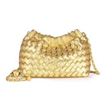 Жіноча сумка-кросбоді Joryin, плетіна, вечірня сумочка, модна сумка-клатч Дамплінг, сумка-хобо Хмара з плетеної шкіри, золота