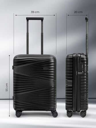 Ультралегка валіза для ручної поклажі з твердою оболонкою Маленький візок для ручної поклажі 39 x 20 x 55 см 41 літр Поліпропілен та TSA лише 2,25 кг (Колекція 02) Чорна металева валіза S (55 см)