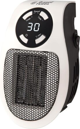 Обігрівач Russell Hobbs RHPH2001 з керамічним штекерним нагрівачем, 500 Вт, регульованим термостатом, 12-годинним таймером та світлодіодним дисплеєм, 2 швидкості вентилятора, білий