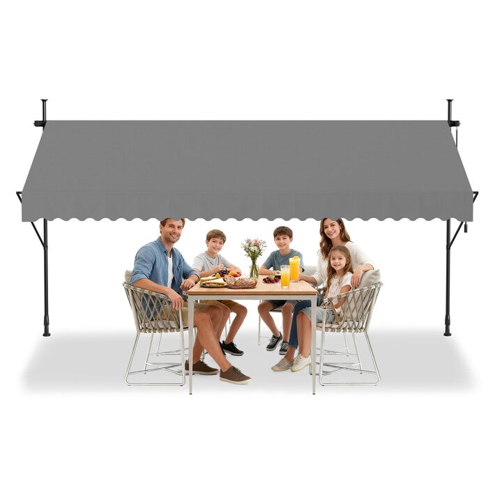 Балконний тент HENGMEI з кріпленням 300 x 120 см, не потребує свердління, балконний тент з ручним приводом, сонцезахист, стійкий до ультрафіолету, регульована висота для тераси та балкона, сірий 300x120 см сірий