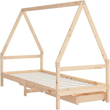 Дитяче ліжко з шухлядами 80x200 см виготовлене з масиву сосни, з рейковою основою та дизайном у формі будиночка для зберігання та приватності, міцне односпальне ліжко з місцем для зберігання 205,5 x 85,5 x 143 см натурального кольору