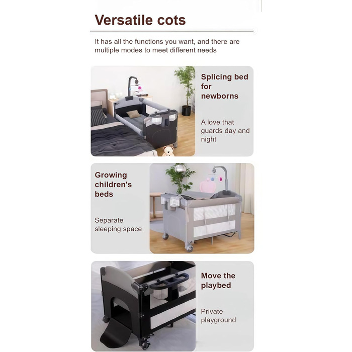 Дитяче ліжечко Pack and Play, складне та портативне приліжкове ліжечко, великий ігровий майданчик з матрацом та пеленальний столик (6602 сірого кольору без сітки) 6602 сірого кольору без розкішної москітної сітки