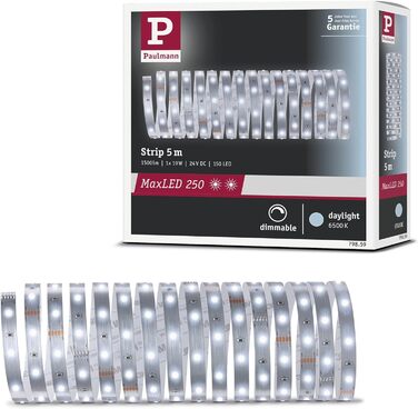 Світлодіодна стрічка Paulmann 79852 MaxLED 250 тепла біла IP20 в т.ч. 12 Вт Смуга Срібляста стрічка (смуга, 5 м, 6500K)