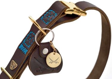 Ошийник для собак HUNTER Sansibar, колір темно-коричневий, високоякісна яловича шкіра, морські деталі, сині декоративні шви, латунні металеві елементи, регульований розмір, стильний та міцний, виготовлено в Німеччині, розмір M темно-коричневий M