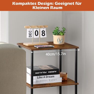Високий дерев&39яний журнальний столик з 3 полицями для вітальні, великий простір для зберігання речей, журнальний столик в індустріальному стилі з дерева та металу, вузька тумбочка для ліжка, що економить місце, для кімнат, спальні, офісу, коричневий