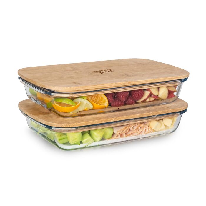 Комплект із 2 плоских коробок для делікатесів для холодильника (середній розмір) для зберігання та подачі м&39ясної нарізки та сиру коробка для зберігання, сервірувальний піднос, сирний купол, 2 x 1,6 л