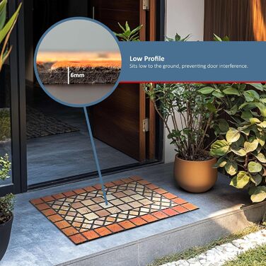 Килимок для дверей Nicoman Elegant Tile Mat Barrier, екологічний, стійкий до подряпин та ковзання, для використання всередині та зовні приміщень, форма півмісяця (75x44 см), червона облямівка, червона облямівка, 75 см (круглий)