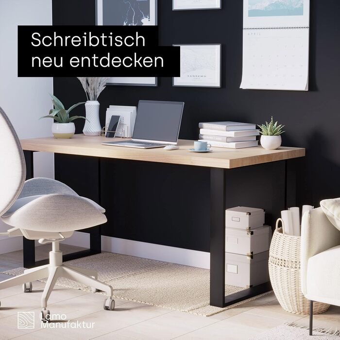 Ніжки LAMO Manufaktur для письмового та обіднього столу, прості середні, квадратний профіль 60x30 мм, каркас столу 80x72 см (ШxВ), чорний, 2 шт., LTS-01-D-FF-9005 80x72 см чорний