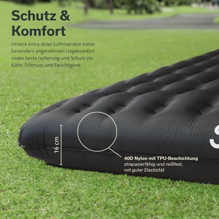 Каримет Skandika Elite/Exclusive Air для одного/двох осіб Надувний матрац, невеликий розмір у пачці, високопродуктивний клапан, килимок для сну на вулиці, надлегкий, надзвичайно товстий, сумка для перенесення для кемпінгу та походів, антрацит (двоспальний