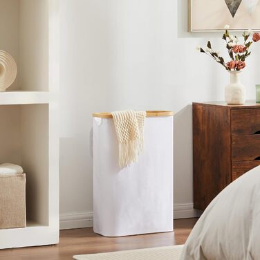Кошик для білизни з кришкою 48 л Кошик для білизни вузький з мішком для білизни складаний сортувальник для білизни дерев'яний бамб