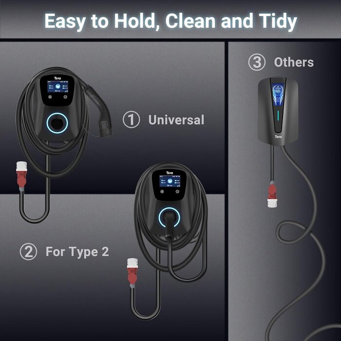 Зарядний пристрій Tera EV Smart APP з 32A Тип 2 22кВт або 11кВт домашня зарядна станція 400В CE & TV Wallbox 7м зарядний кабель з