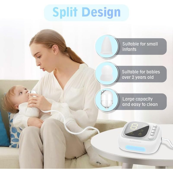 Дитячий назальний аспіратор, електричний назальний аспіратор з 9 рівнями всмоктування, розділений назальний аспіратор зі світлом і