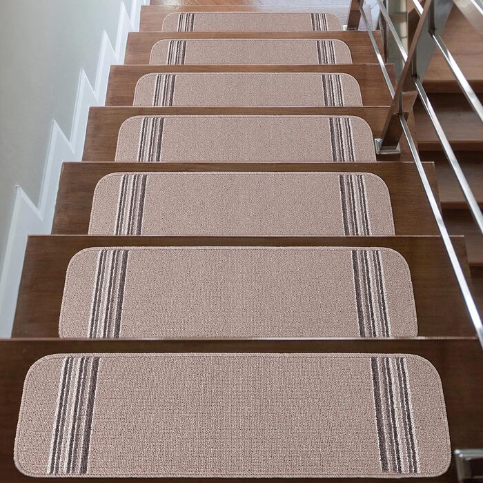 Килимки для сходів CAMILSON Нековзні килимові накладки для використання всередині та зовні приміщень Сходинки для домашніх тварин (Набір з 13 шт., бежева лінія)