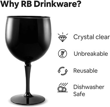 Преміум пластик небиткий багаторазовий 45cl, 4 шт. и 4 Count (Pack of 1) Стакани для коктейлів Balloon Gin Glasses Black