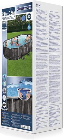 Басейн Bestway Power Steel Frame Pool Complete with Filter Pump 610 x 366 x 122 см, Wood Look (Bog Oak), Oval