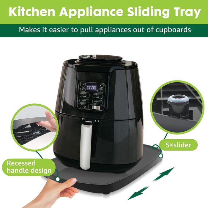 Розсувна дошка для кавоварки та кухонного комбайна - аксесуари для швидкопереміщеної рухомої дошки, сумісні з більшістю кухонних приладів, Keurig K-Mini, Ninja, маленька фритюрниця Потовщений матеріал (чорний матовий)