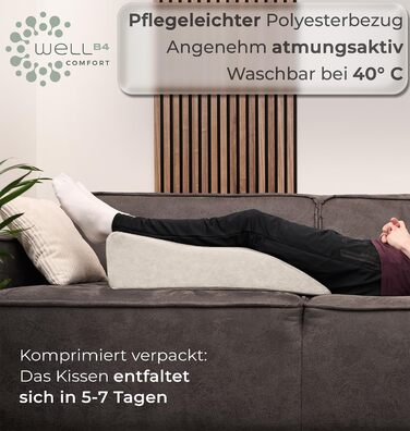 Ергономічна подушка для підняття ніг - опора для ніг - подушка для підняття ніг - клиноподібна подушка, опорна подушка для колін, ідеально підходить як подушка для лімфодренажу та венозного клина, біла, плоска