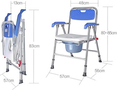 Складаний туалетний стілець, приліжкове крісло, регульоване по висоті та ширині, крісло для душу з підлокітниками та спинкою, туалетне крісло з м'яким сидінням