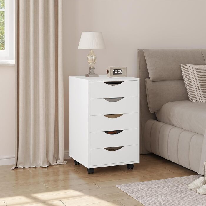 Контейнер на колесах WOLTU з 5 шухлядами, мобільна шафа для документів на колесах, блок з шухлядами, офісна шафа, офісний контейнер, тумба для столу, для домашнього офісу, білий, 40x66,5x40 см, ASK14ws