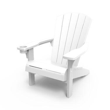 Садове крісло Keter Alpine Adirondack, пластикове садове крісло з тримачем для напоїв, біле, водонепроникне, класичний американський дизайн, для саду, патіо та балкону, 93 x 81 x 96,5 см, біле, суцільне
