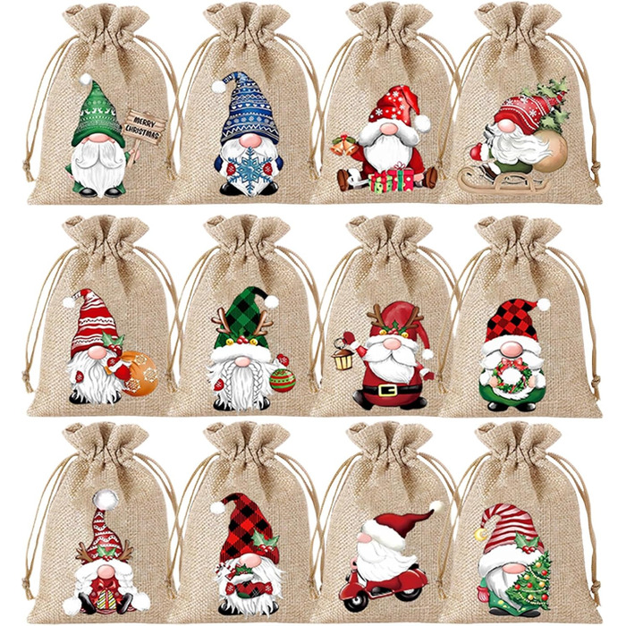 Різдвяний календар ельфів 12 джутових мішечків Generisch