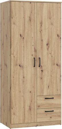 Шафа 82, шафа Scandi з 2 дверима та 2 шухлядами, інженерна деревина, оздоблення Artisan Oak, ширина 81,9 см, висота 185 см, глибина 52,7 см. Шафа Artisan Oak, 2 двері з 2 шухлядами