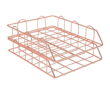 Металевий лоток для документів XINGHE з 2 частин, штабелювані металеві лотки для паперу для столу, для столу, лоток для документів, лоток для листів (рожеве золото)