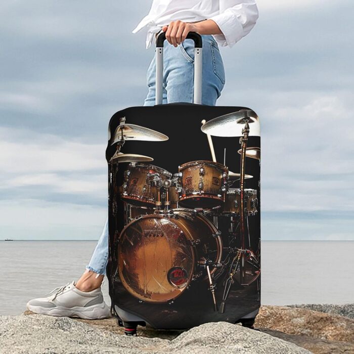 Чохол для валізи з принтом Барабанний ритм, еластичний, з прихованою блискавкою універсальний захист для подорожей та ділових поїздок, чорний, розмір S (для валіз 18-21 дюймів)