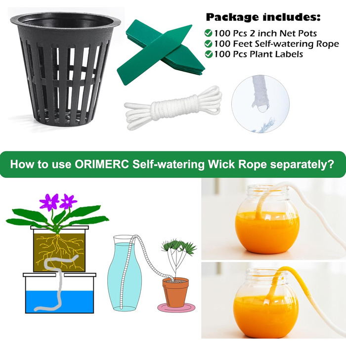 Дюймові (5 см) сітчасті горщики Гідропонічний сітчастий горщик із 100-футовим гнітом із самополивом і 100 етикетками для рослин Гідропонна чашка Сітчаста чашка Горщик Овочева орхідея Аквапоніка Kratky Hydroponics, 100 шт., 2-