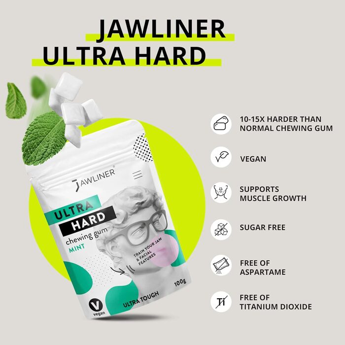 Жувальна гумка для тренування щелепи JAWLINER Hard Fitness Gum (м'ята)