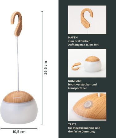 Світлодіодний кемпінговий ліхтар Skandika Tufjord 3 режими освітлення, акумуляторна батарея 2000 мАг, ліхтар для намету, нічник Ліхтар для кемпінгу, саду, декору, походів (під дерево)