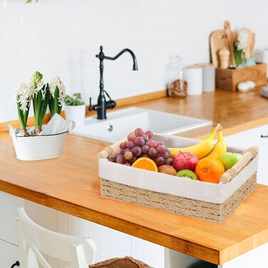 Набір плетених кошиків для зберігання з 2 предметів, плетений кошик ручної роботи в стилі бохо, декоративний кошик з ротанга з ручками та підкладкою, кошик-полиця, кошик для ванної кімнати, органайзер для пеленального столика (бежевий)