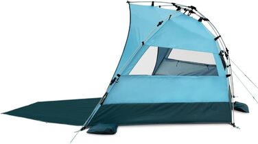 Великий пляжний навіс із захистом від ультрафіолету (UV80) для 3 осіб, включаючи піщані кілочки та сумку на колесах. Захист від сонця для сімей, дітей, немовлят або собак. Світло-блакитний