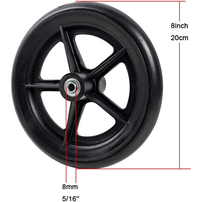 Ролики для інвалідних візків Шини 8 х 1 дюйм, запасні колеса для передніх коліс інвалідних візків, ролики для передніх коліс інвалідних візків, поліуретанові суцільні шини, підшипник 5/16 дюйма) Одноколірні 8 дюймів/20 см (2 шт.)