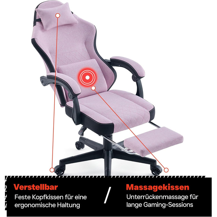 Ігровий стільчик з підставкою для ніг - м&39які підлокітники - регульована висота - рожевий