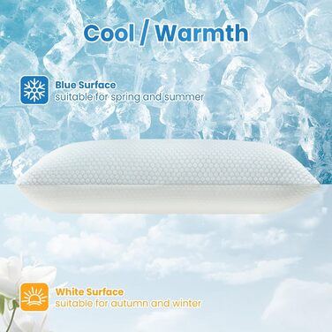 Охолоджувальна подушка UNIKOME 40x80 см, 2 шт., подушка з піни з ефектом пам&39яті, двостороння, охолоджувальна подушка холодна/тепла, знімна, синя для літа/осені, біла для зими/весни, Oeko-Tex 40 x 80 см, шестикутник 2