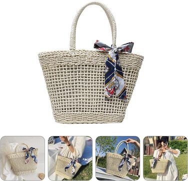 Модна плетена сумочка, ткана сумка, багатофункціональна сумка, дорожня сумка для жінок Бежевий, 1 шт.