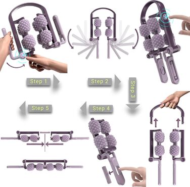 Ручний масажний ролик Багатофункціональний масажний роликовий набір Посуд для масажу спини Масаж шиї Масаж ніг Масаж рук Масаж всього тіла (фіолетовий)