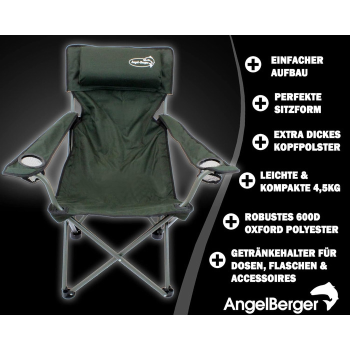 Розкішне розкладне крісло Angel-Berger з підсклянниками, подушкою та підлокітниками, зелене