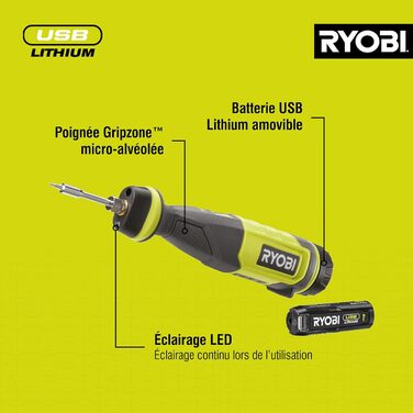 Акумуляторний паяльник RYOBI 4 В USB-LITHIUM RSI4-120G, вкл. 1 x 4 В 2,0 Ач акумулятор та зарядний кабель USB-C