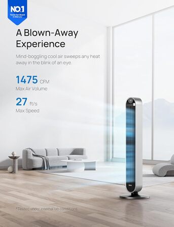 Тихий розумний баштовий вентилятор Dreo 25 дБ з пультом дистанційного керування для спальні, 106 см вентилятор з охолодженням, вен